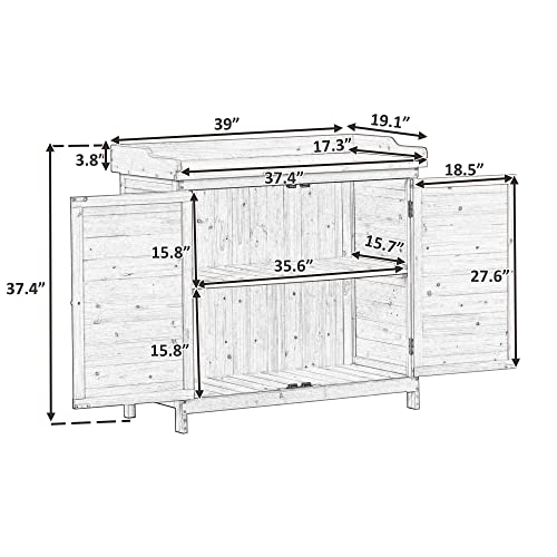 39" Outdoor Wooden Potting Bench Table with 2 Shelves and Storage Cabinet (Black) I54497