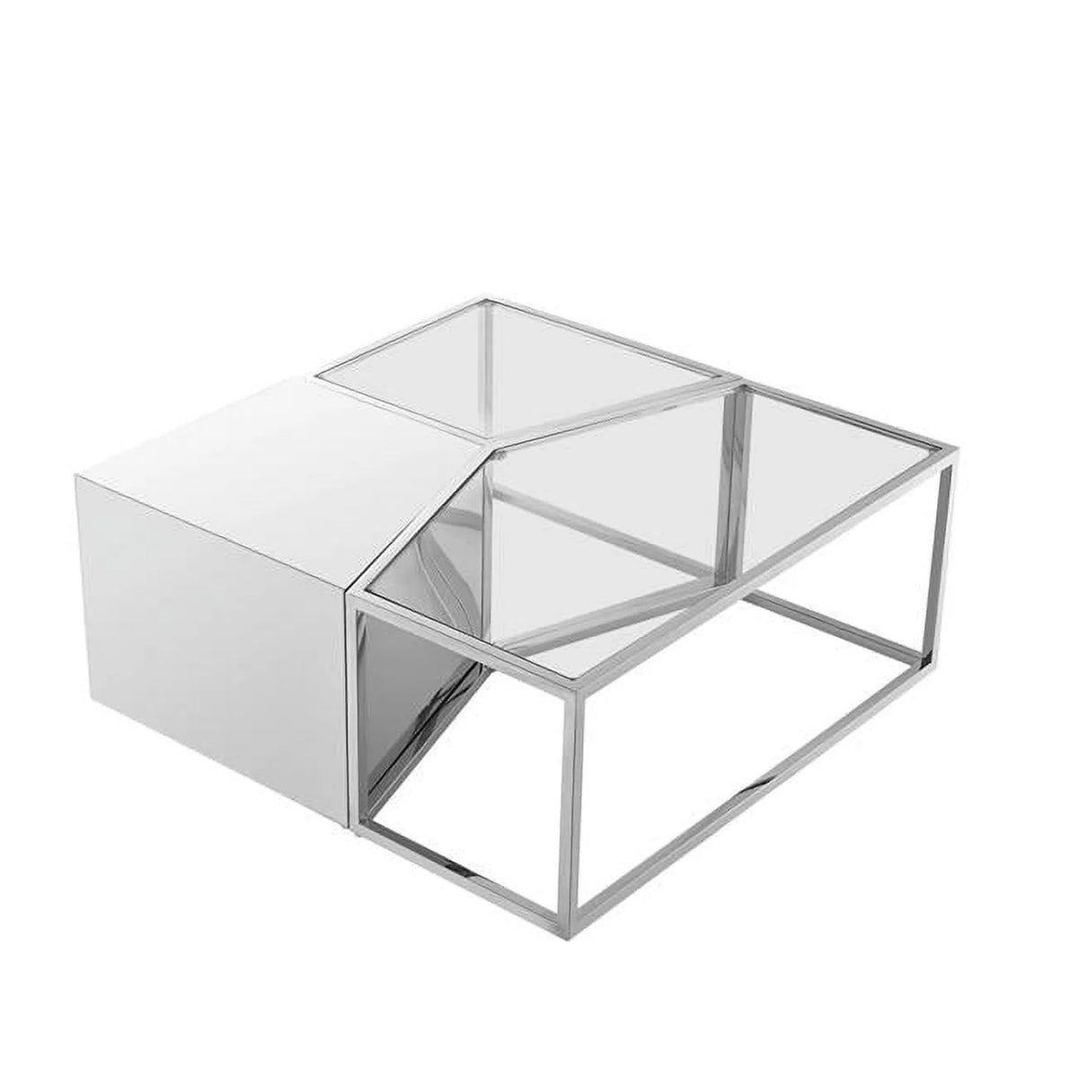 37 in. Silver Glass Mirrored Coffee Tables, Set of 3 Q98653