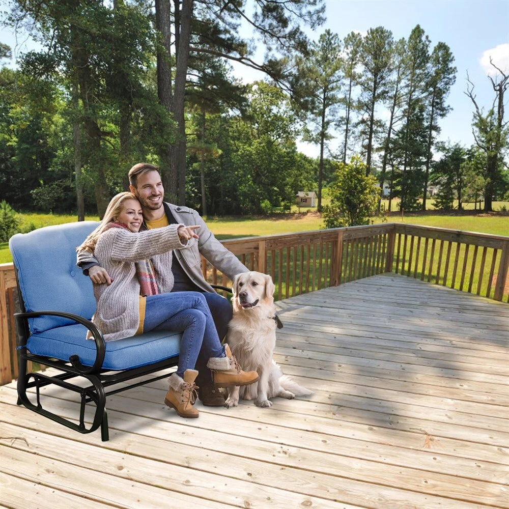 Blue Outdoor Patio Rocking Bench Loveseat R750