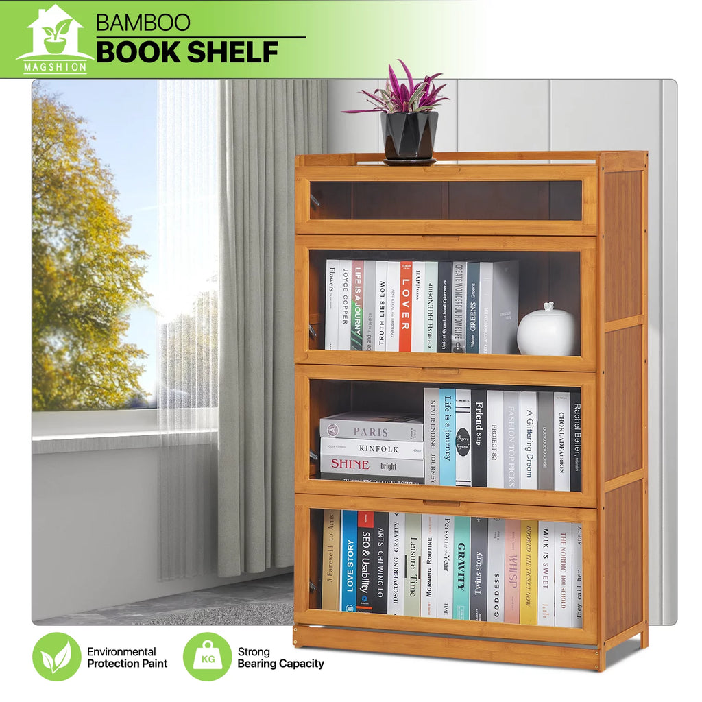 Bamboo 4 Tiers Bookcase with Acrylic Doors G289331
