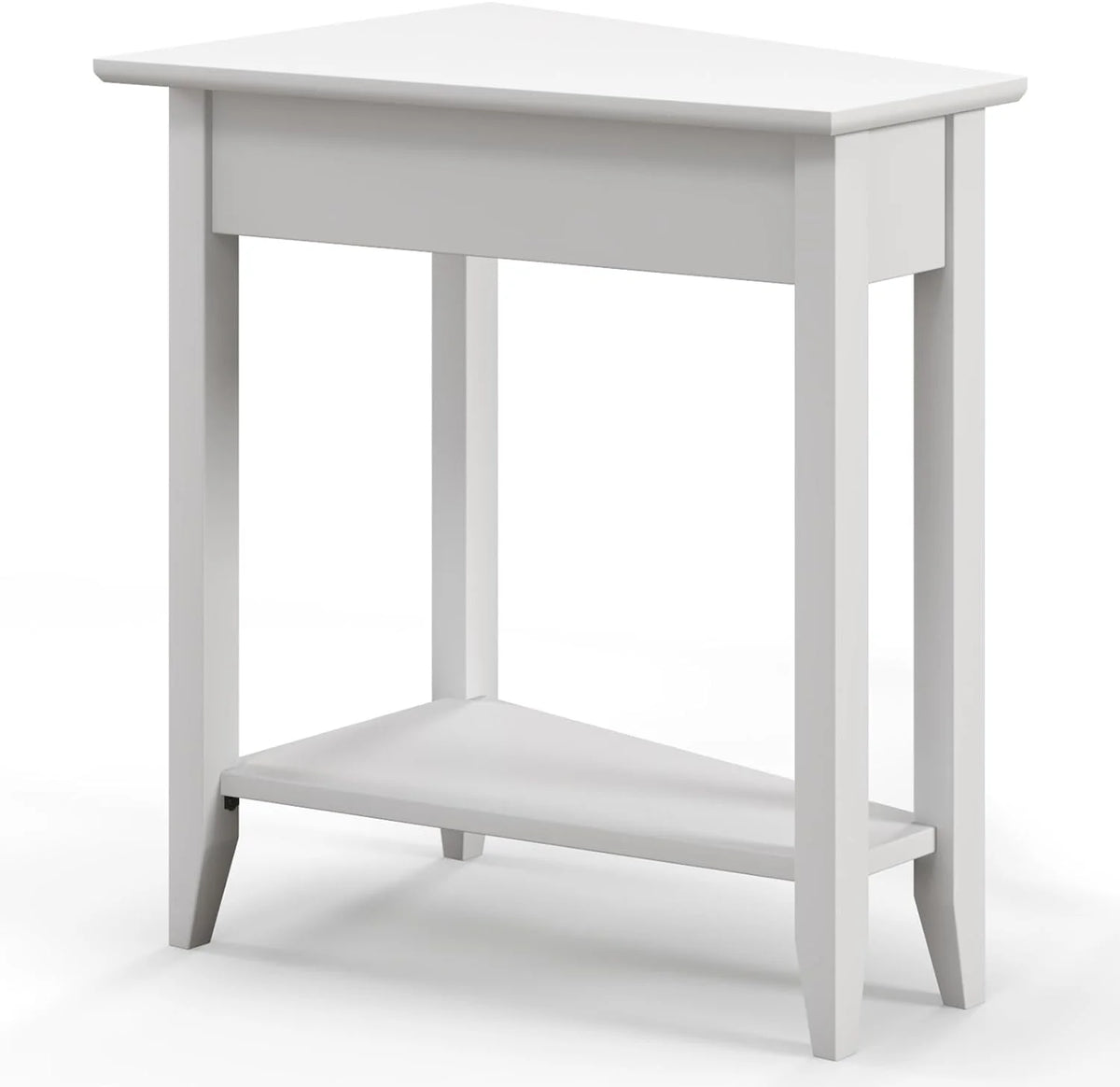 White Triangle Side Table with Storage Shelf and Solid Wood Legs Q8608