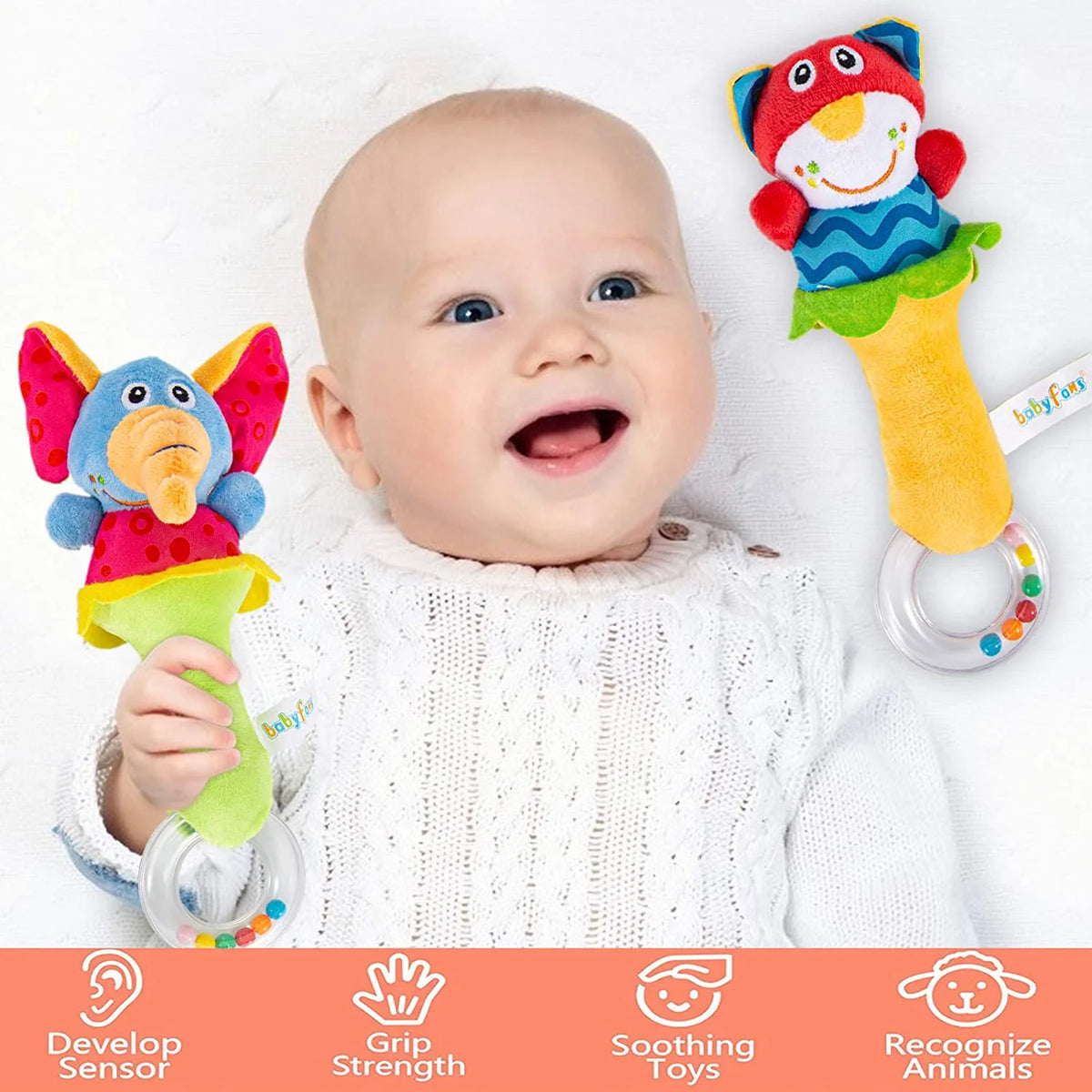 6 Pcs Baby Wrist Rattle & Foot Finder Socks Sensory Toys Soft Plush Animal Doll Newborn Gift E3177
