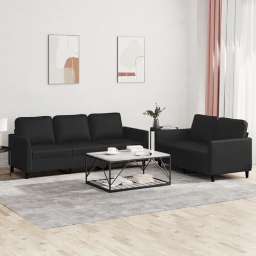 2 Piece Black Faux Leather Sofa Set with Metal Frame A18905