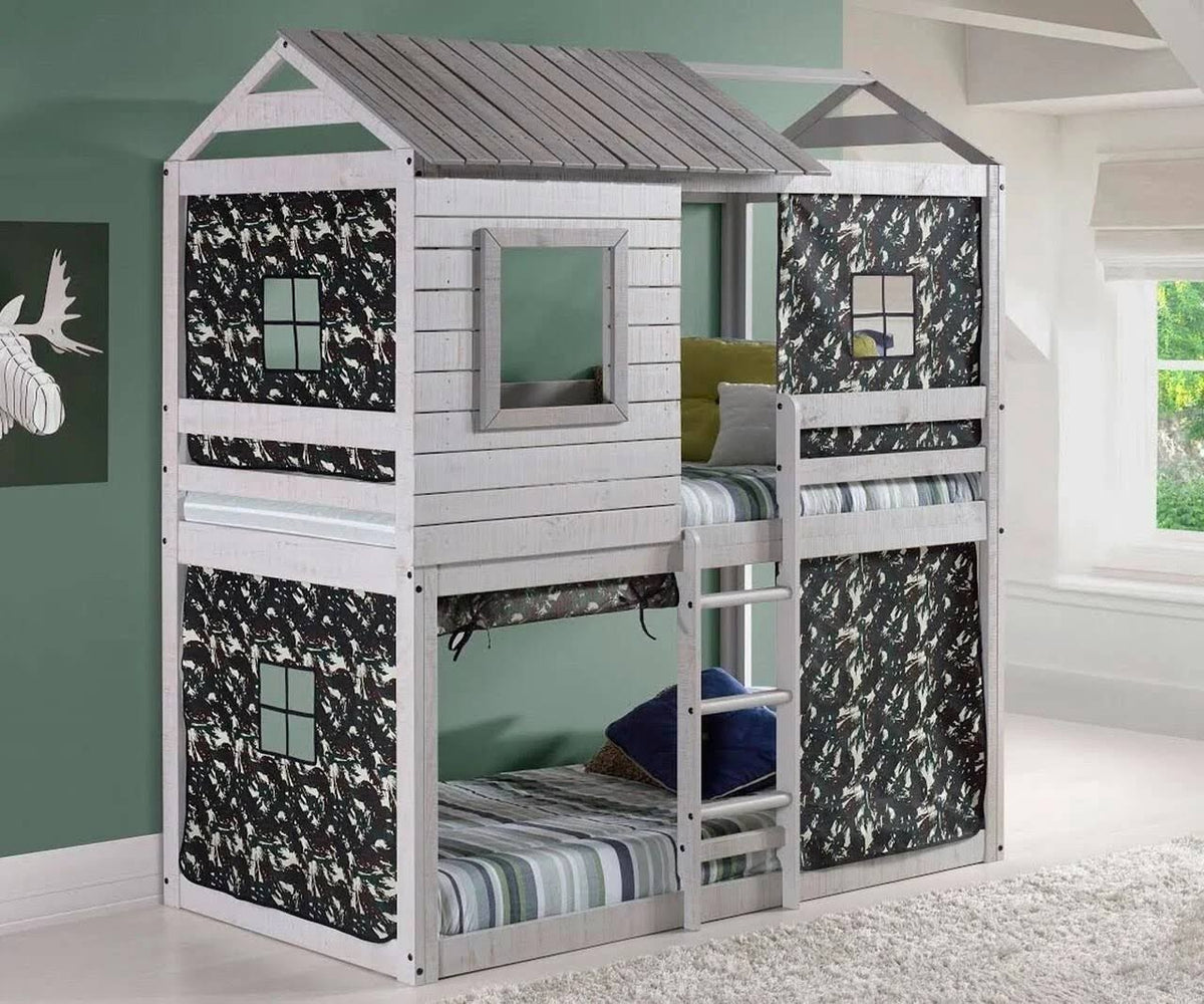 Twin Over Twin Size Bunk Loft Bed with Tent A279950