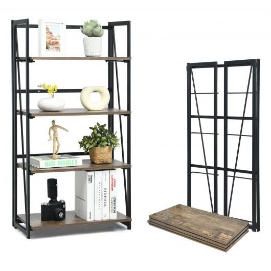 4-Tier Folding Industrial Bookshelf V13200