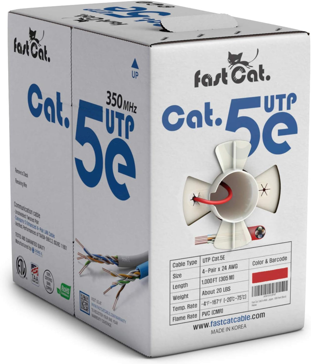 Cat5e Ethernet Cable 1000ft 24 AWG Bare Copper White Q7622