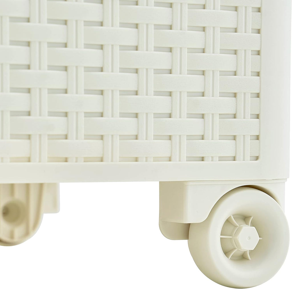 3 Drawer White Wicker Storage Cabinet with Wheels S8819