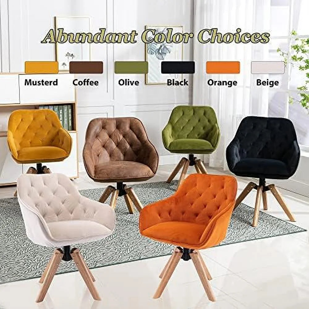 Velvet Swivel Barrel Accent Chair with Wood Legs D906