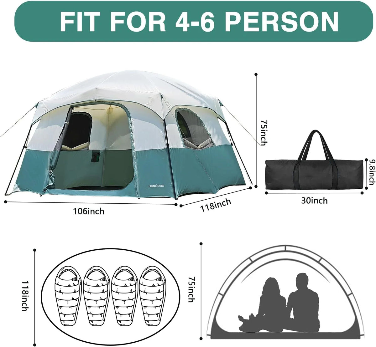 Camping Tent 4/6/8 Person Dome Tent with Rainfly, Waterproof P24729