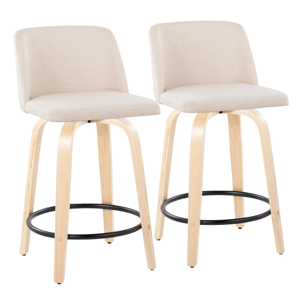 24" Counter Stool with Natural Wood Base, Set of 2 C913164