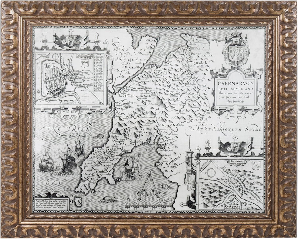 Map of Caernarvon 1616 11 by 14-Inch Gold Ornate Frame K258682