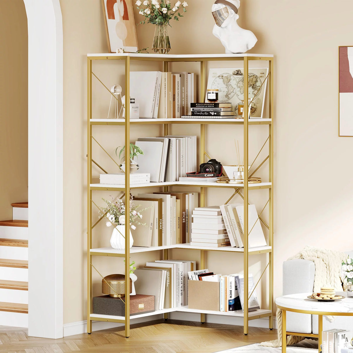 5-Tier L-Shaped Dark Gray Bookcase L3267