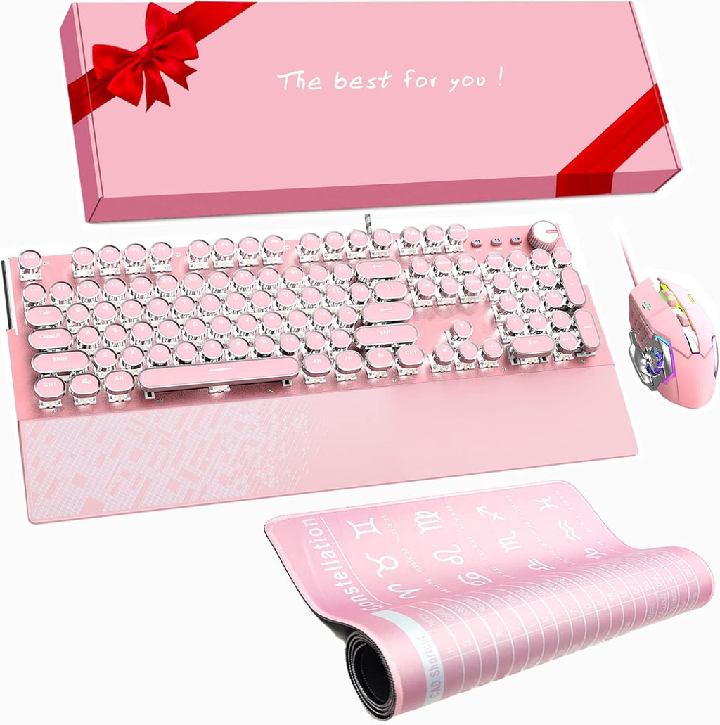 Pink 104 Keys White LED Backlit Mechanical Gaming Keyboard with Mouse Combo U551210