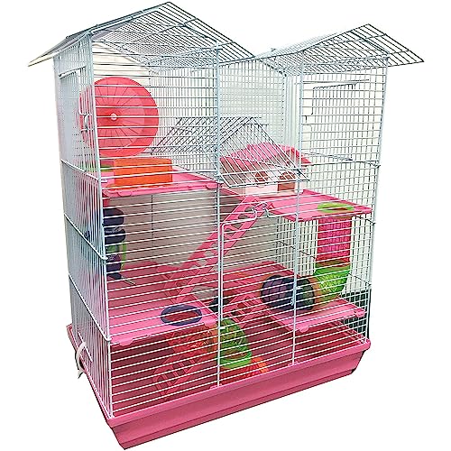 Large Twin Tower 5-Levels Crossing Tube Habitat Wire Animal Cage with Deep Base Q896605