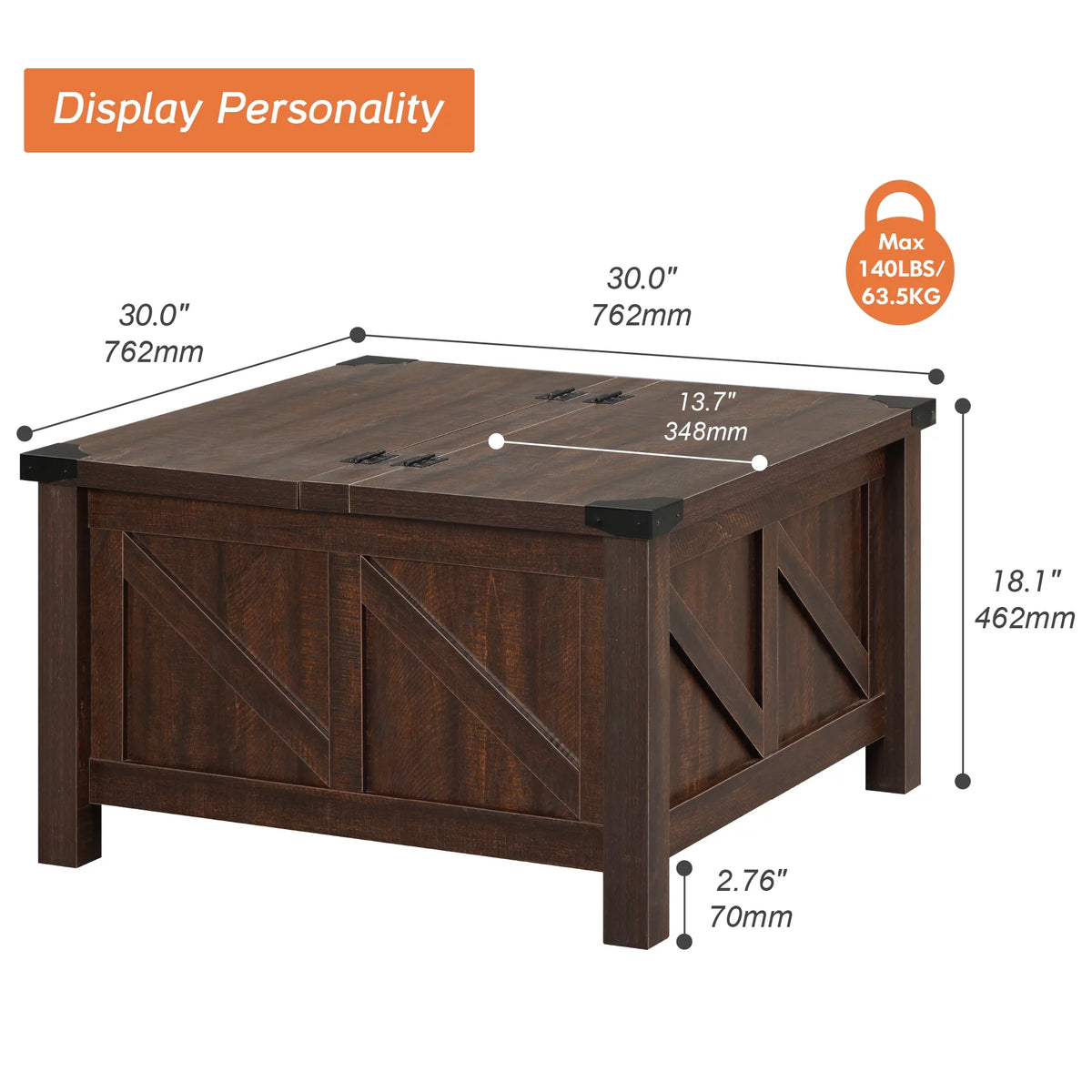Lift Top Square Coffee Table with Storage Brown G26265