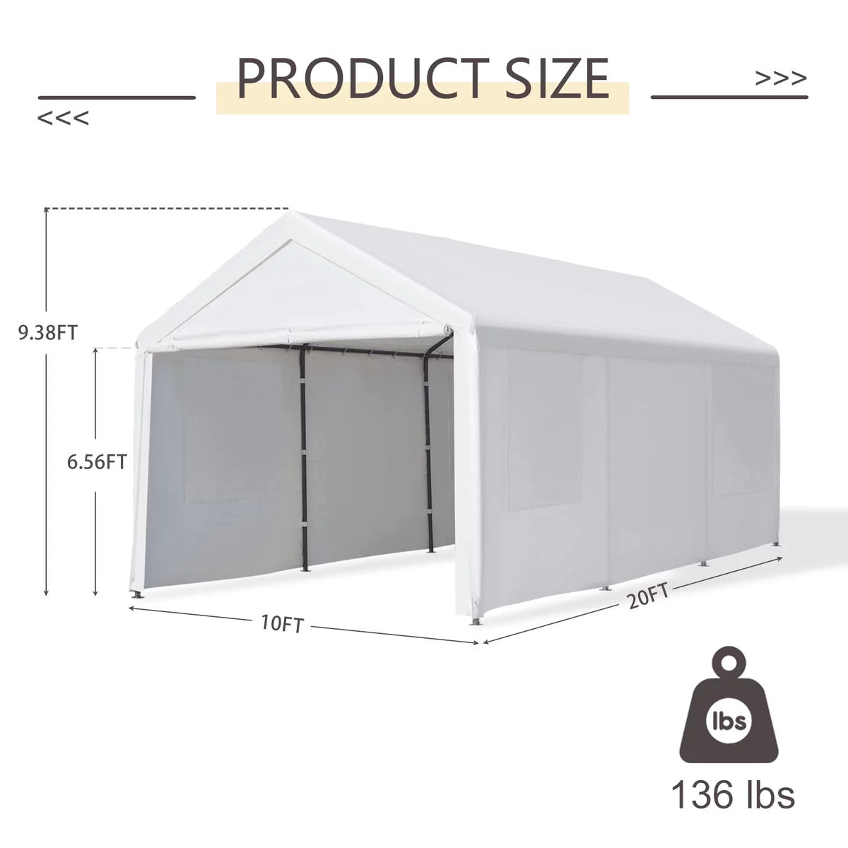 12'x20' Heavy Duty Carport with Removable Sidewalls & Doors Y1648