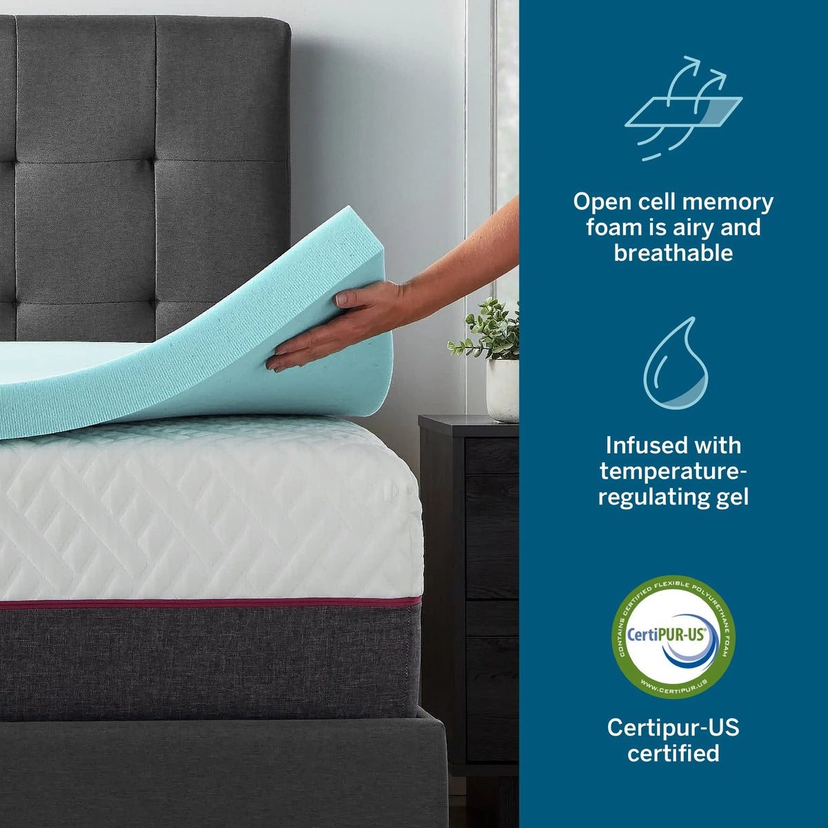 3" Cooling Gel Memory Foam Mattress Topper, Twin-XL S338025