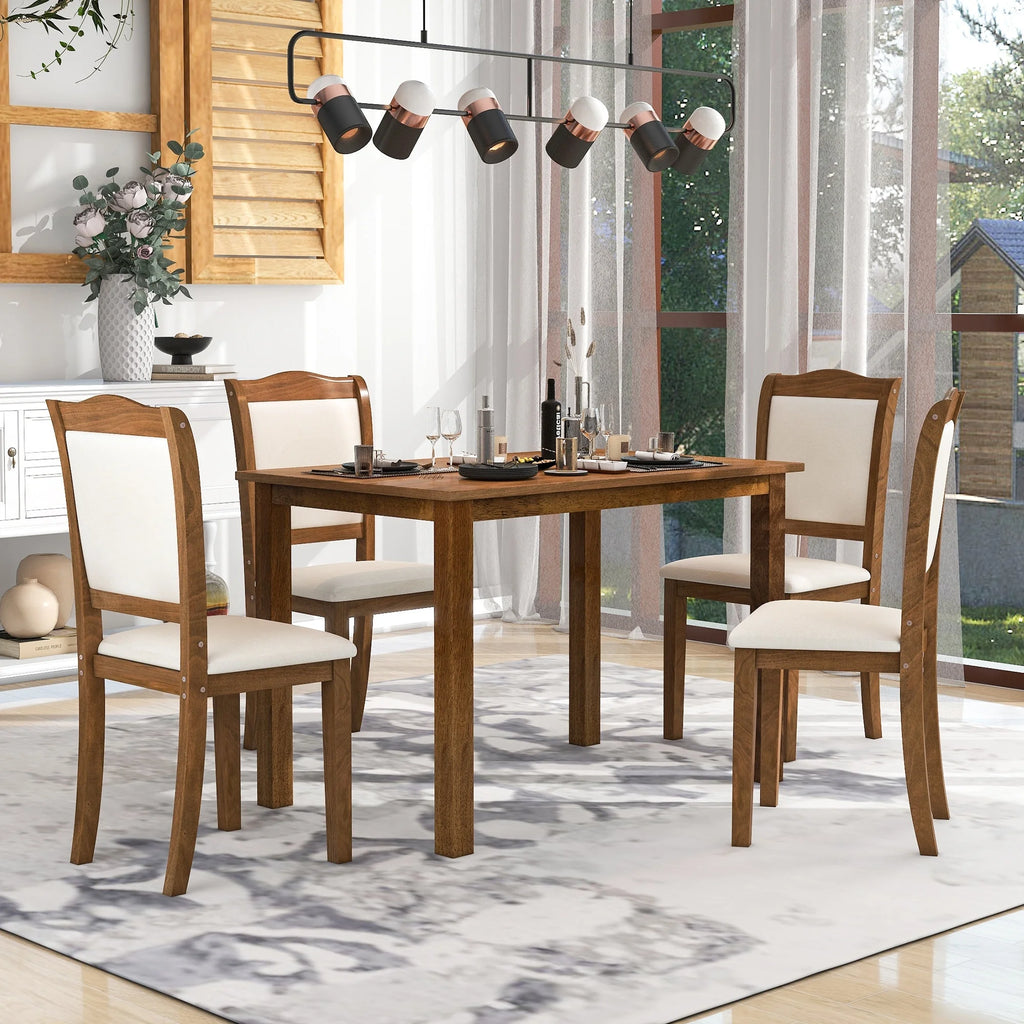 5-Piece Wood Dining Table Set with Upholstered Chairs G7687