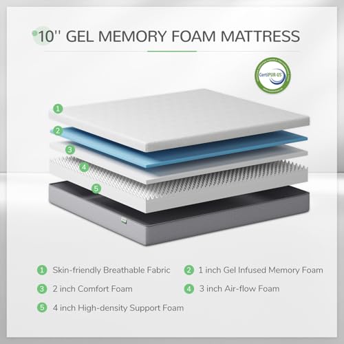 10 Inch Gel Memory Foam Queen Size Mattress J3328