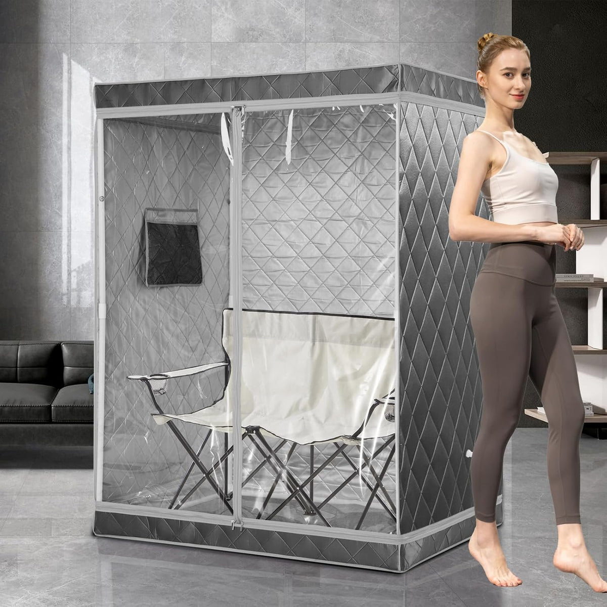 Full Size 2 Person Portable Steam Sauna Tent (Grey) O406144