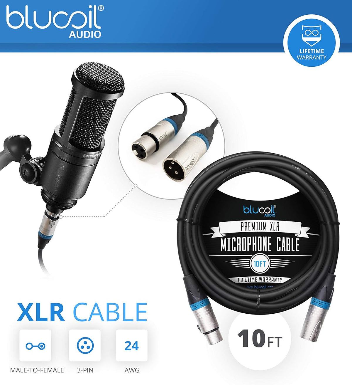 Cardioid Condenser Studio XLR Microphone Bundle with USB Audio Interface, XLR Cable, Pop Filter, Headphone Hook, and Headphones X6185