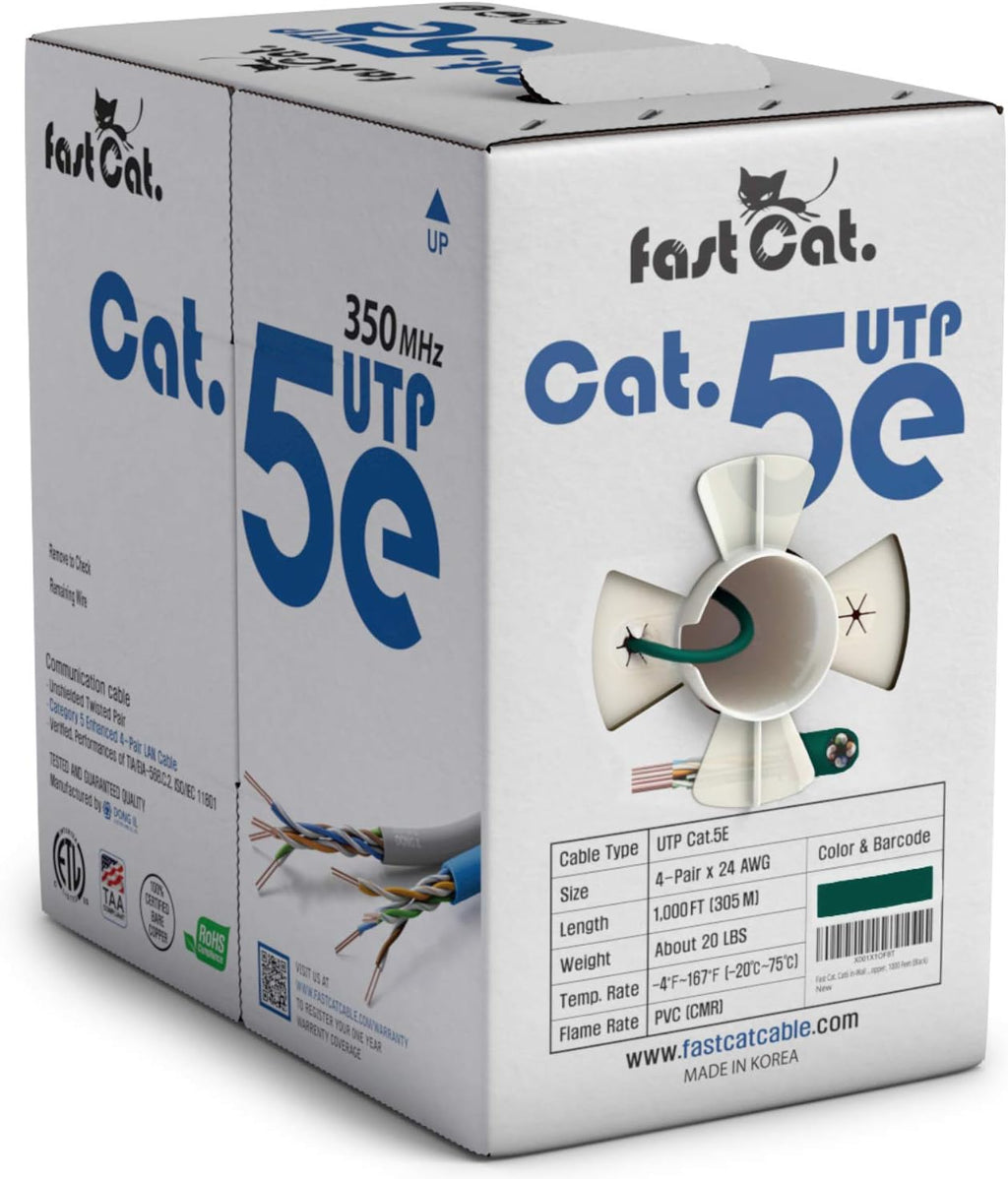 Cat5e Ethernet Cable 1000ft 24 AWG Bare Copper White Q7622