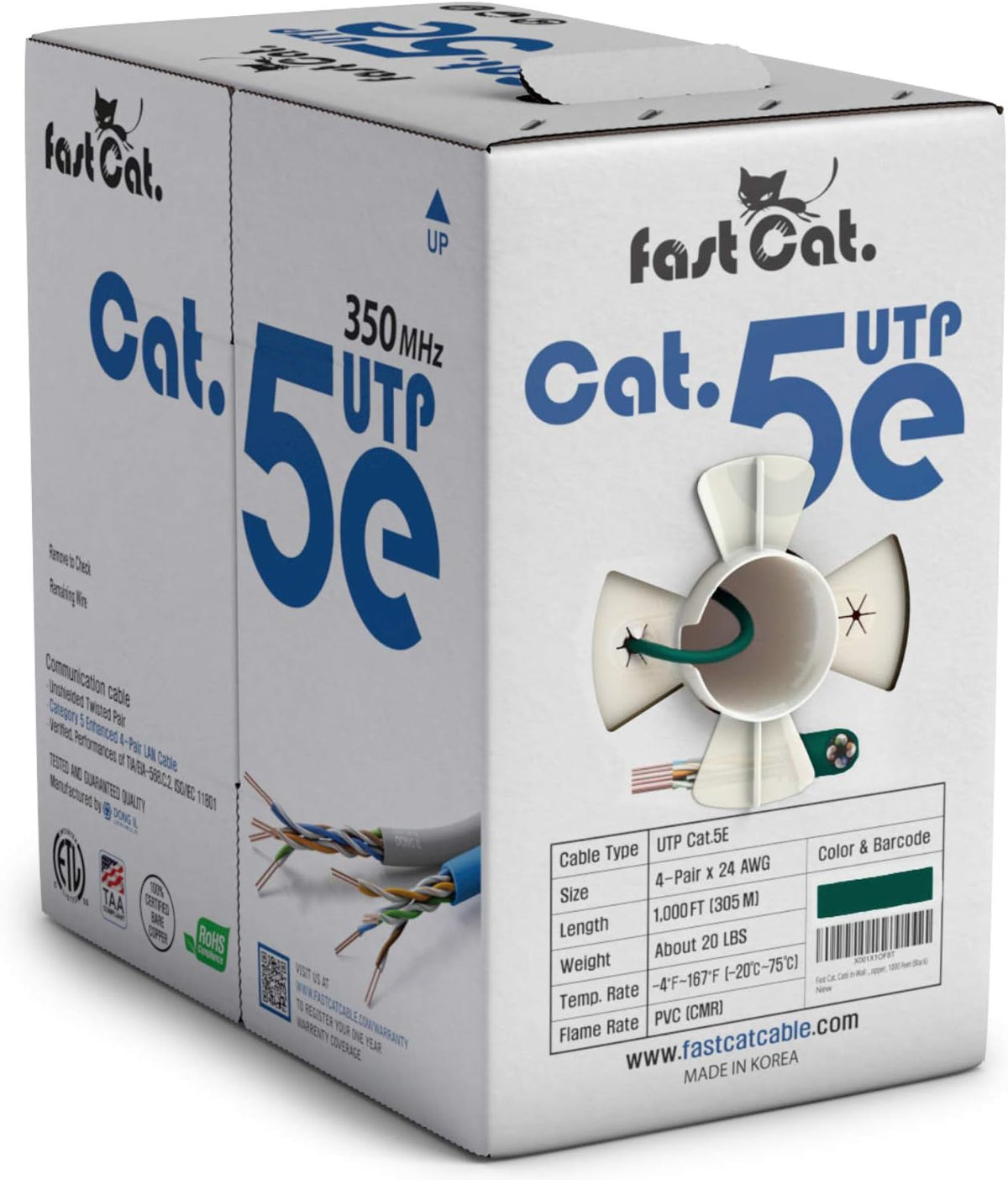 Cat5e Ethernet Cable 1000ft 24 AWG Bare Copper White Q7622