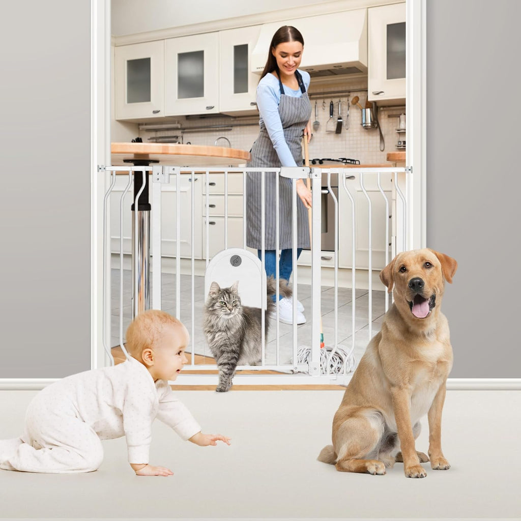 Auto Close 29.5"-48.4" Safety Metal Pet Gate with Pet Door G423866