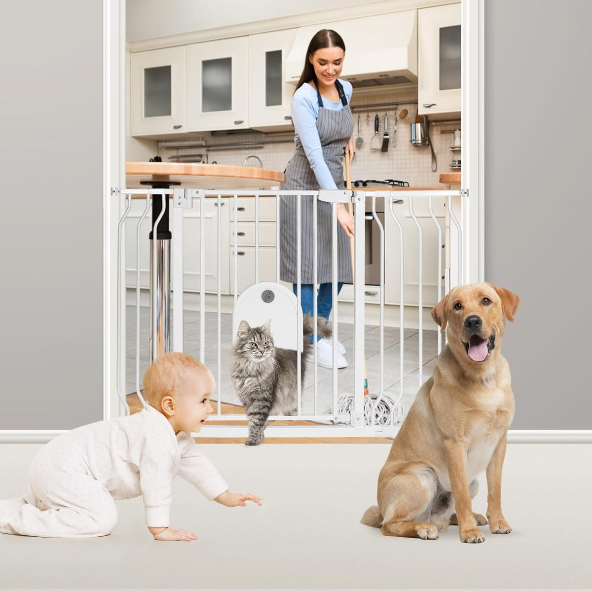 Auto Close 29.5"-48.4" Safety Metal Pet Gate with Pet Door G423866