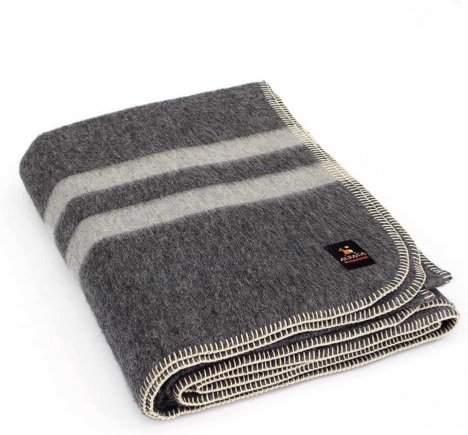 Twin Alpaca Wool Blanket in Orange - Dark Brown Stripes O891677