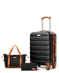 20 inch Carry-on Luggage Spinner Suitcase with Expandable Duffel Bag Travel Set, Black Tan X683