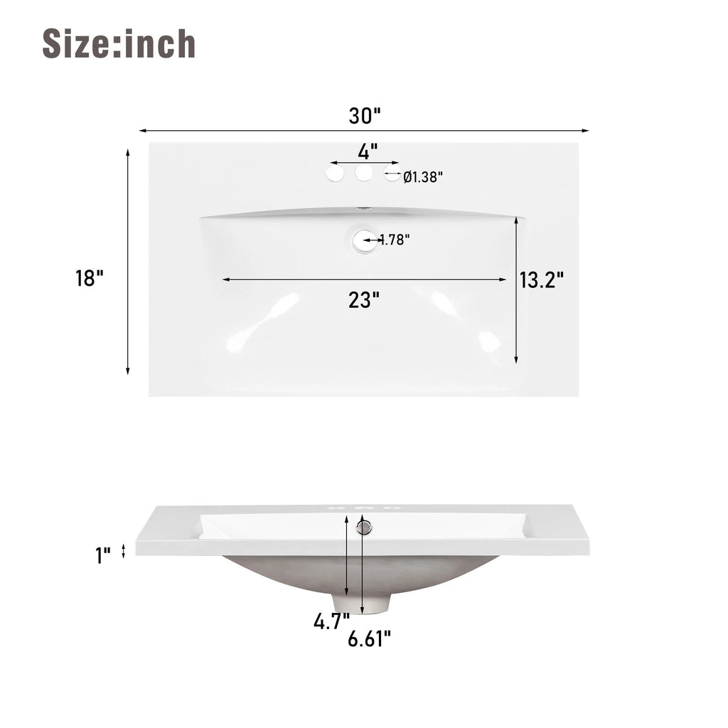 30" White Bathroom Vanity with Sink N912
