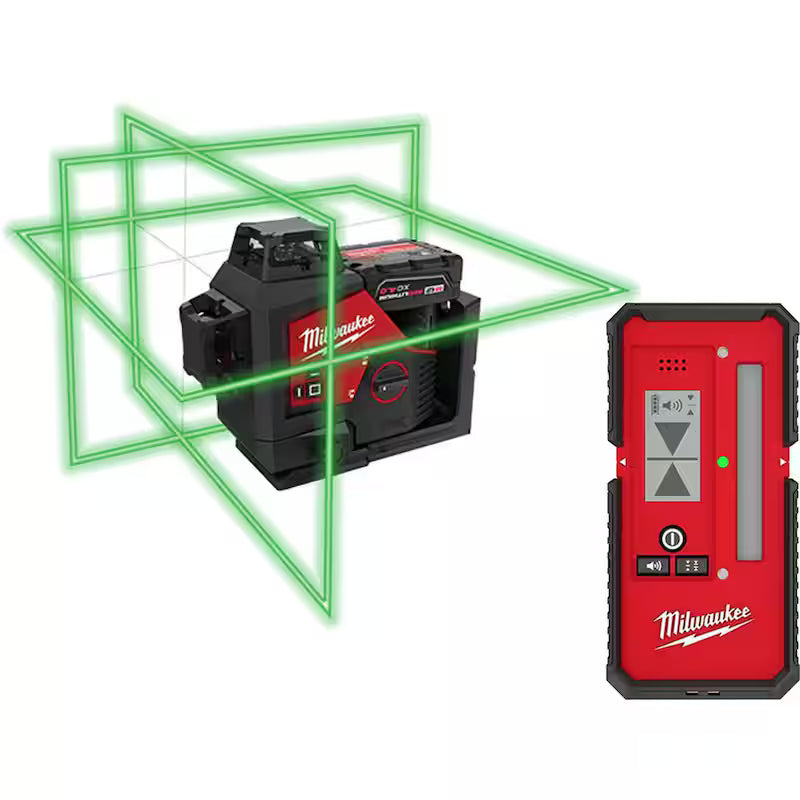 12-Volt Cordless Green 3-Plane Laser Level Kit with Laser Detector B34369