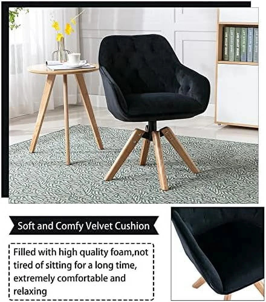 Velvet Swivel Barrel Accent Chair with Wood Legs D906