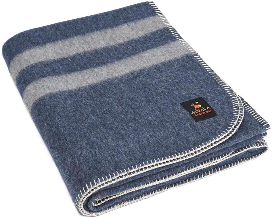 Twin Alpaca Wool Blanket in Orange - Dark Brown Stripes O891677