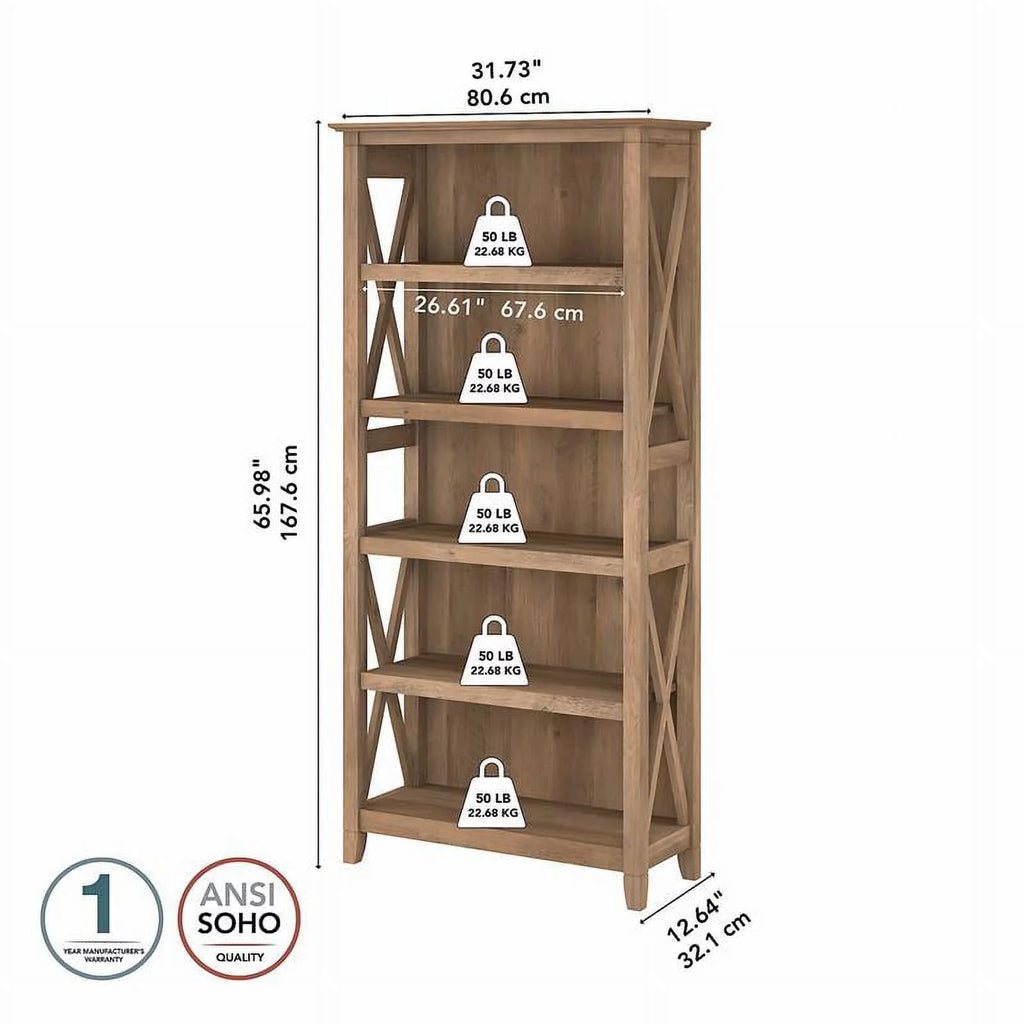 5-Shelf Reclaimed Pine Wood Bookcase C993