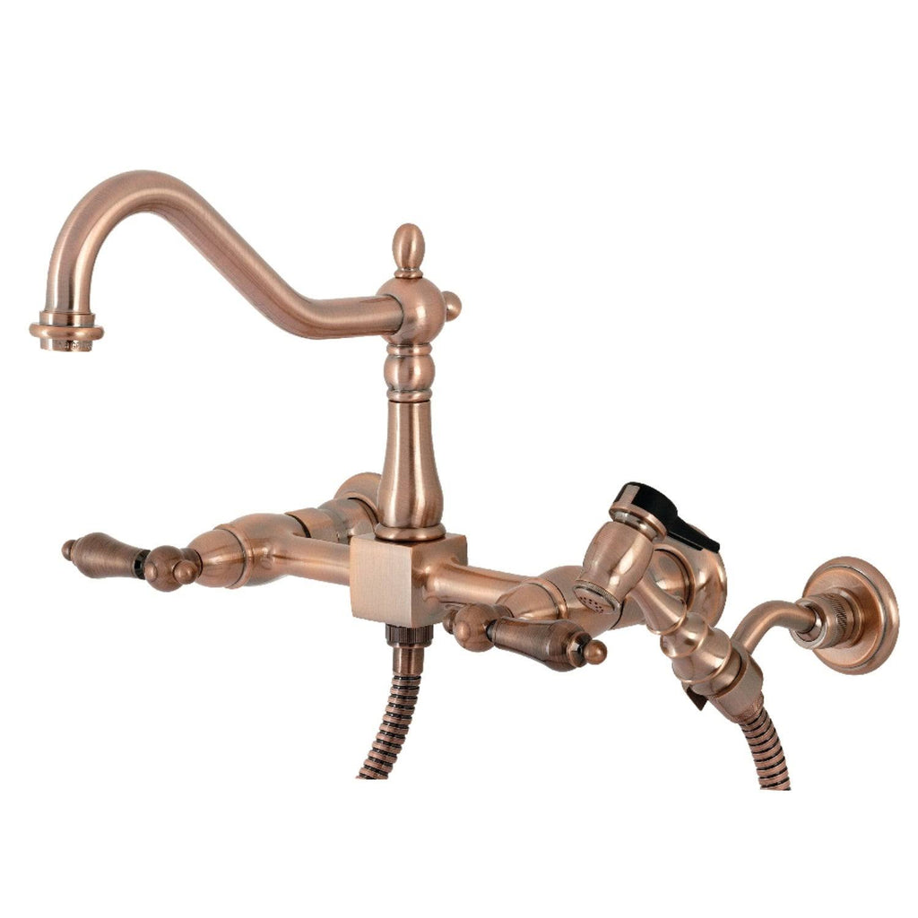 Polished Chrome Two-Handle Wall Mount Kitchen Faucet with Sprayer A526052