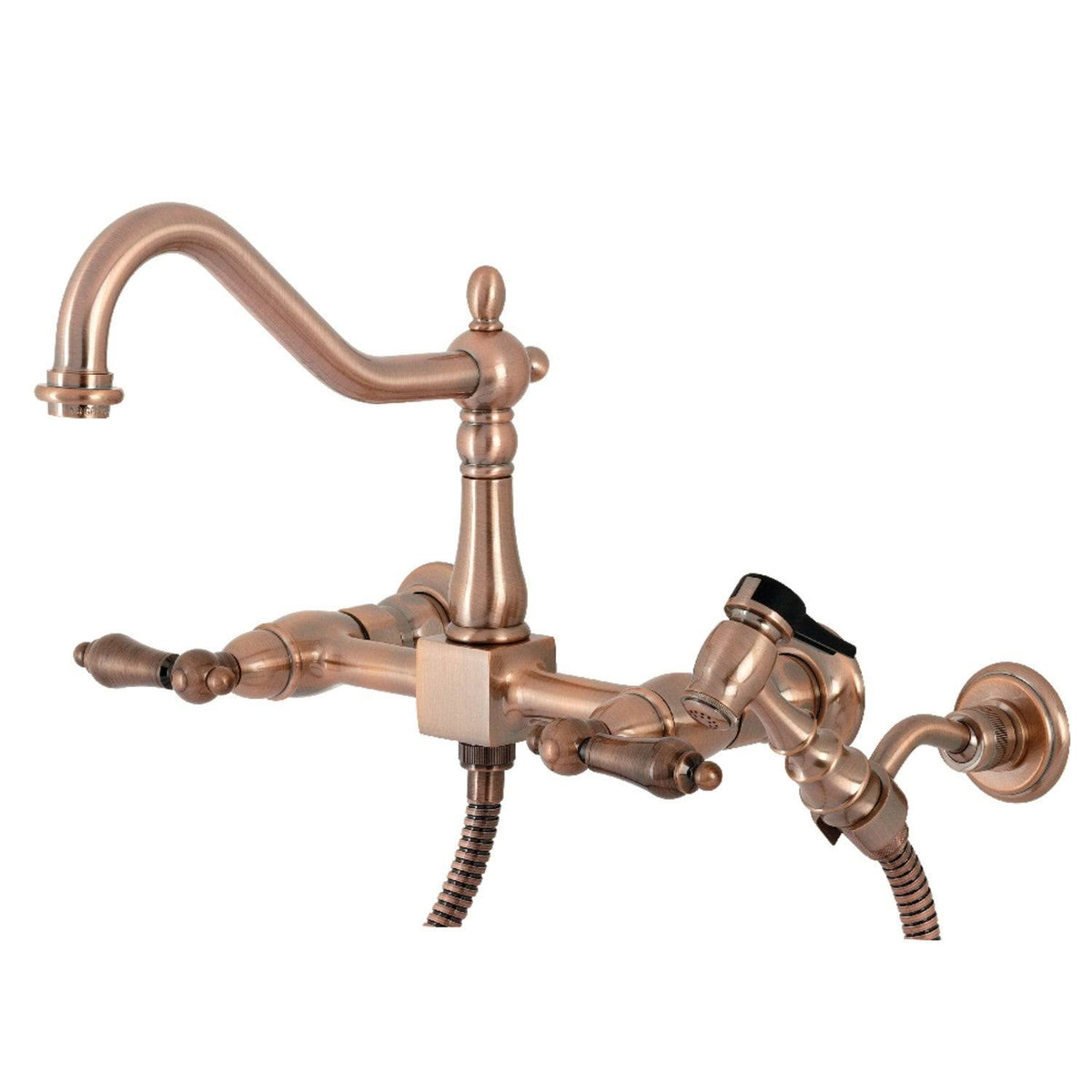 Polished Chrome Two-Handle Wall Mount Kitchen Faucet with Sprayer A526052