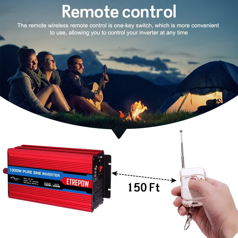 1000 Watt Pure Sine Wave Power Inverter 12V DC to 110V AC P2825