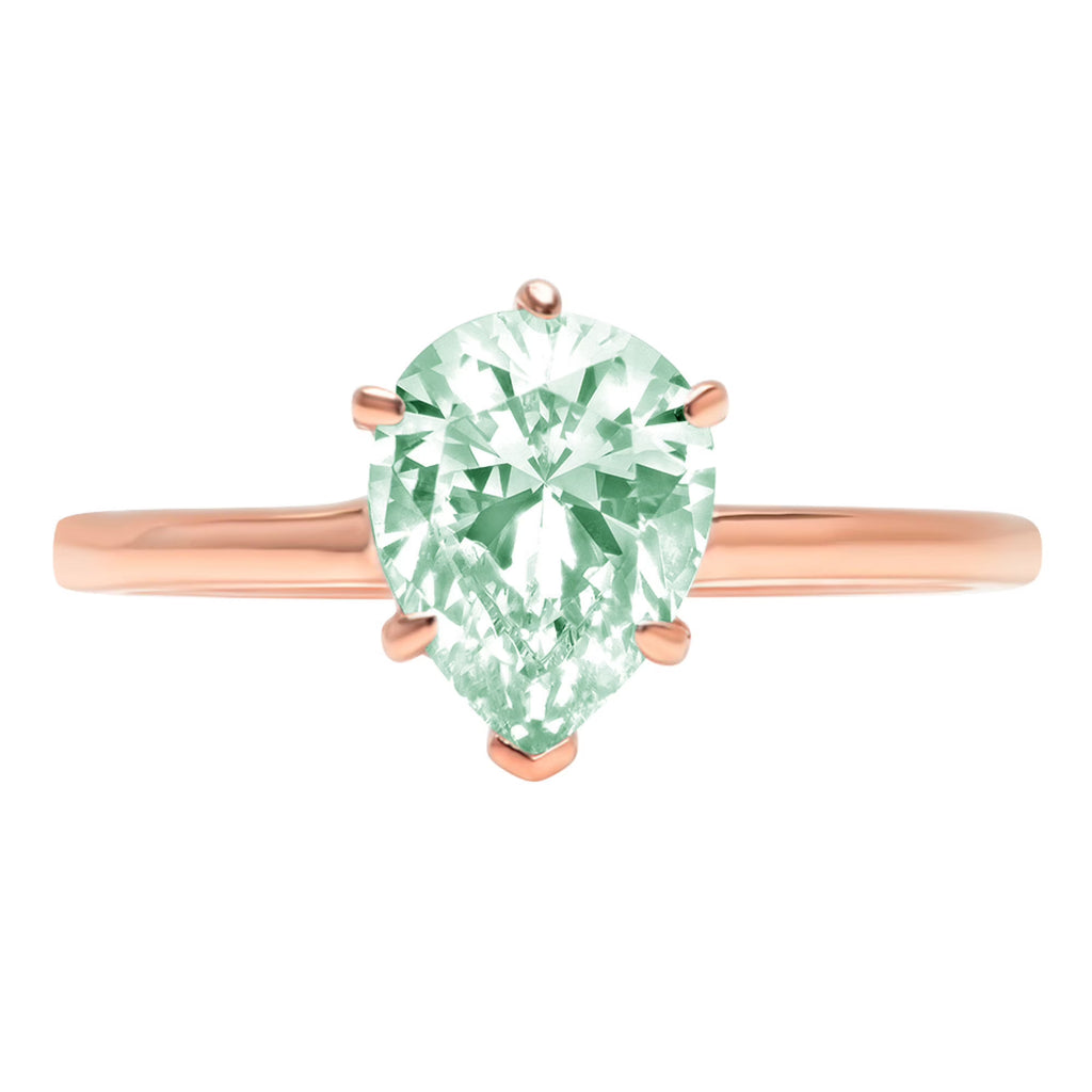 Pear Cut Green Simulated Diamond 18k Pink Rose Gold Engraving Solitaire Ring Size 3.5 Q805678