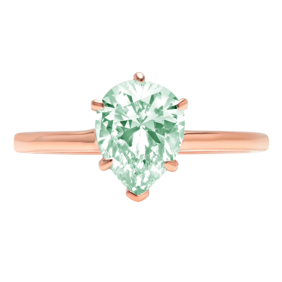 Pear Cut Green Simulated Diamond 18k Pink Rose Gold Engraving Solitaire Ring Size 3.5 Q805678