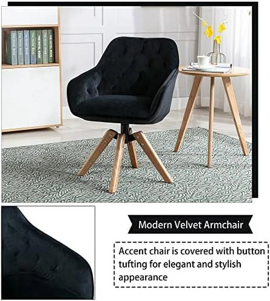 Velvet Swivel Barrel Accent Chair with Wood Legs D906