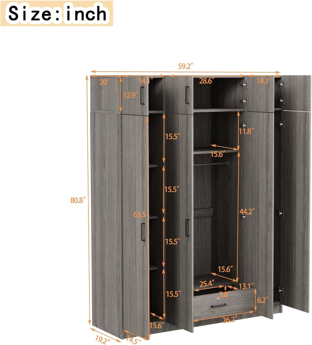 Gray 80.8" H Wooden Armoire Wardrobe with Drawer X43308