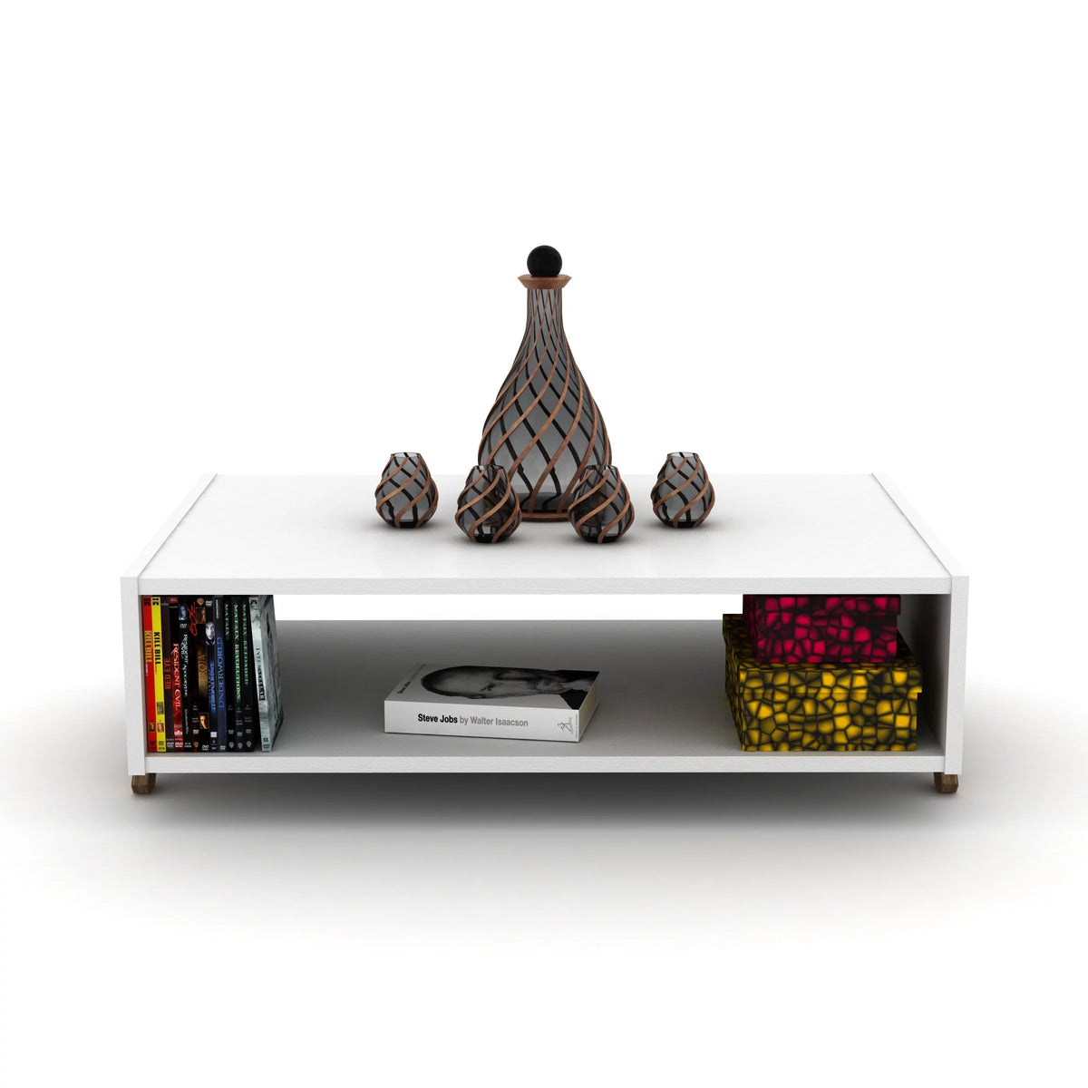 Cross Legs Wooden Rectangular Coffee Table with Interior Shelving Q138769