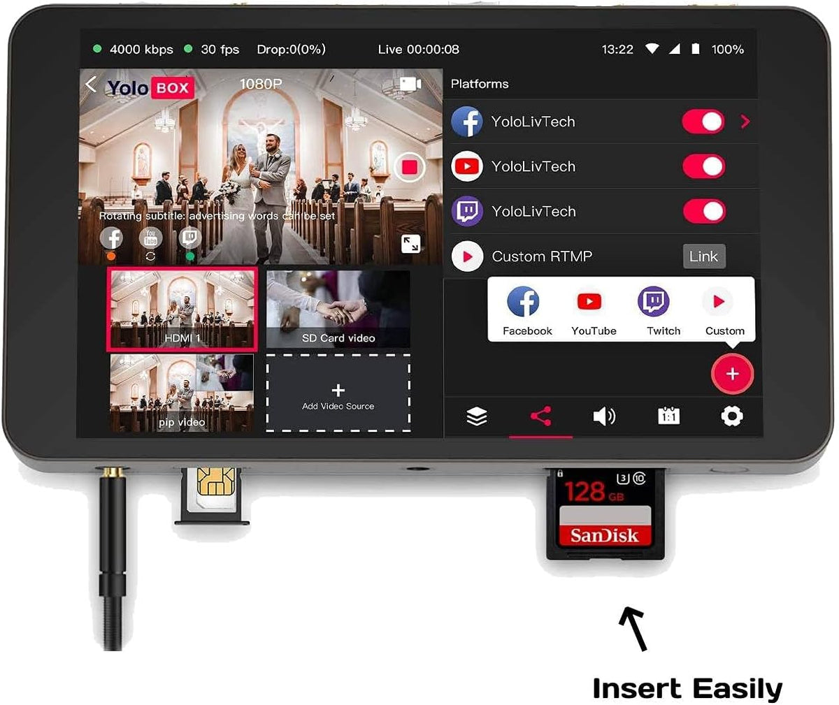 Portable Live Stream Studio with SD Card and HDMI Cables H835