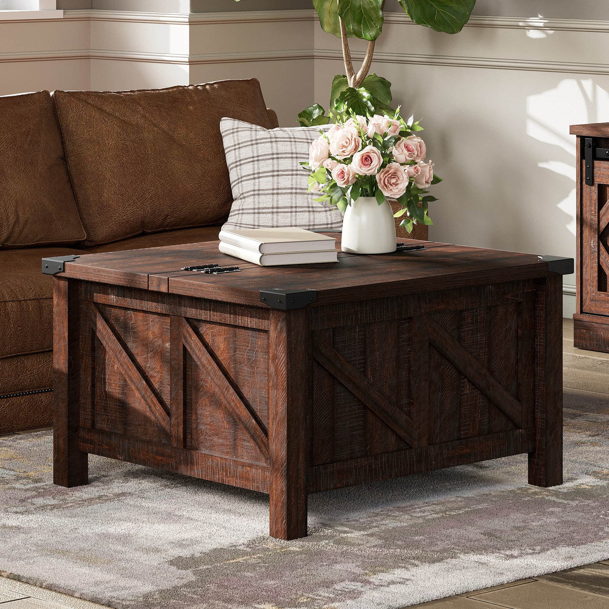 Lift Top Square Coffee Table with Storage Brown G26265
