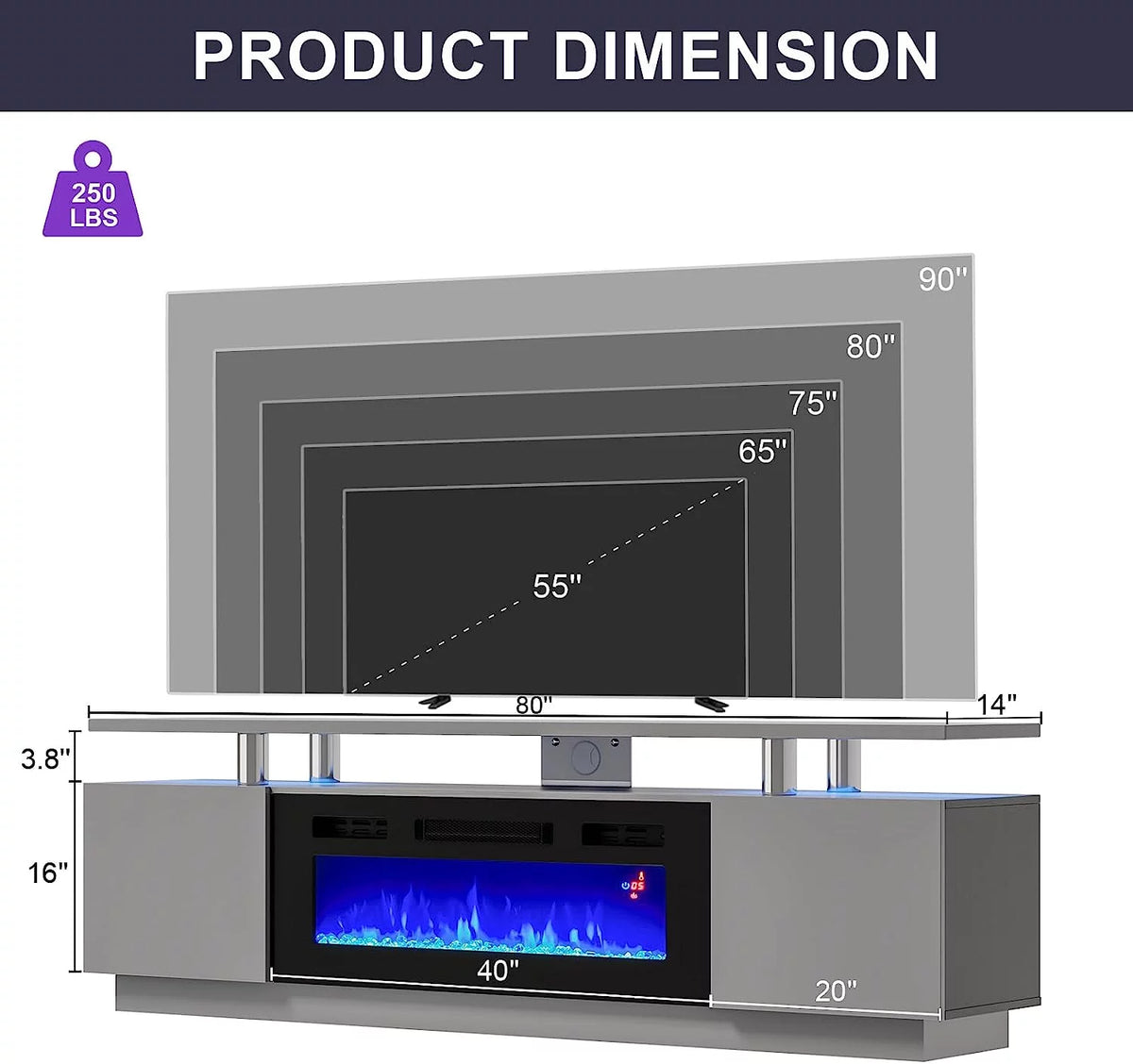 80" Fireplace TV Stand with 40" Electric Fireplace B418