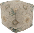 Teal Green and Brown Geometric Patterned Square Pouf Ottoman R97456