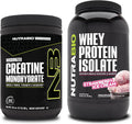 Unflavored Creatine Monohydrate and Strawberry Whey Protein Isolate Supplement Bundle T650399
