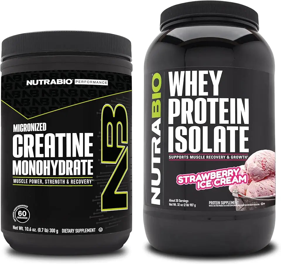 Unflavored Creatine Monohydrate and Strawberry Whey Protein Isolate Supplement Bundle T650399